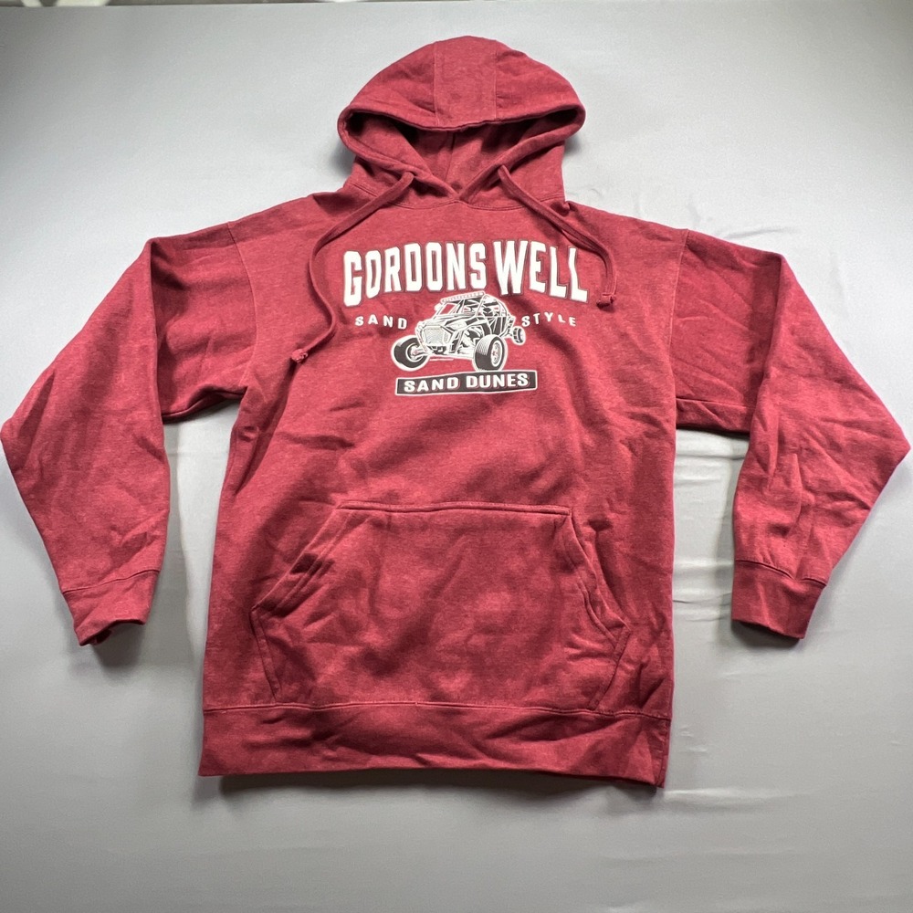Ams Gordons Well Sand Dunes Hoodie Mens Large Red Cotton Fleece Lined Graphic
